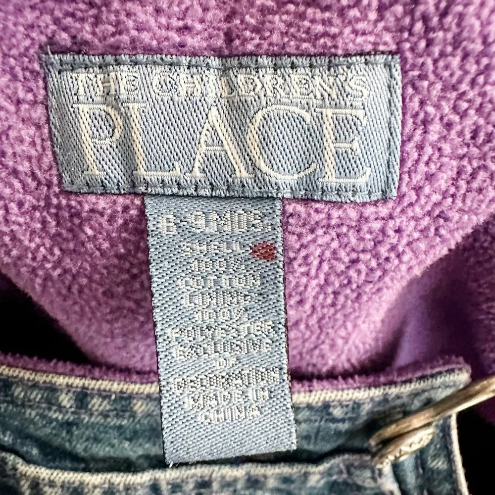 VTG Infant‎ Baby Girls Bib Overalls Fleece Lined Purple Heart 6-9 Mos Y2K